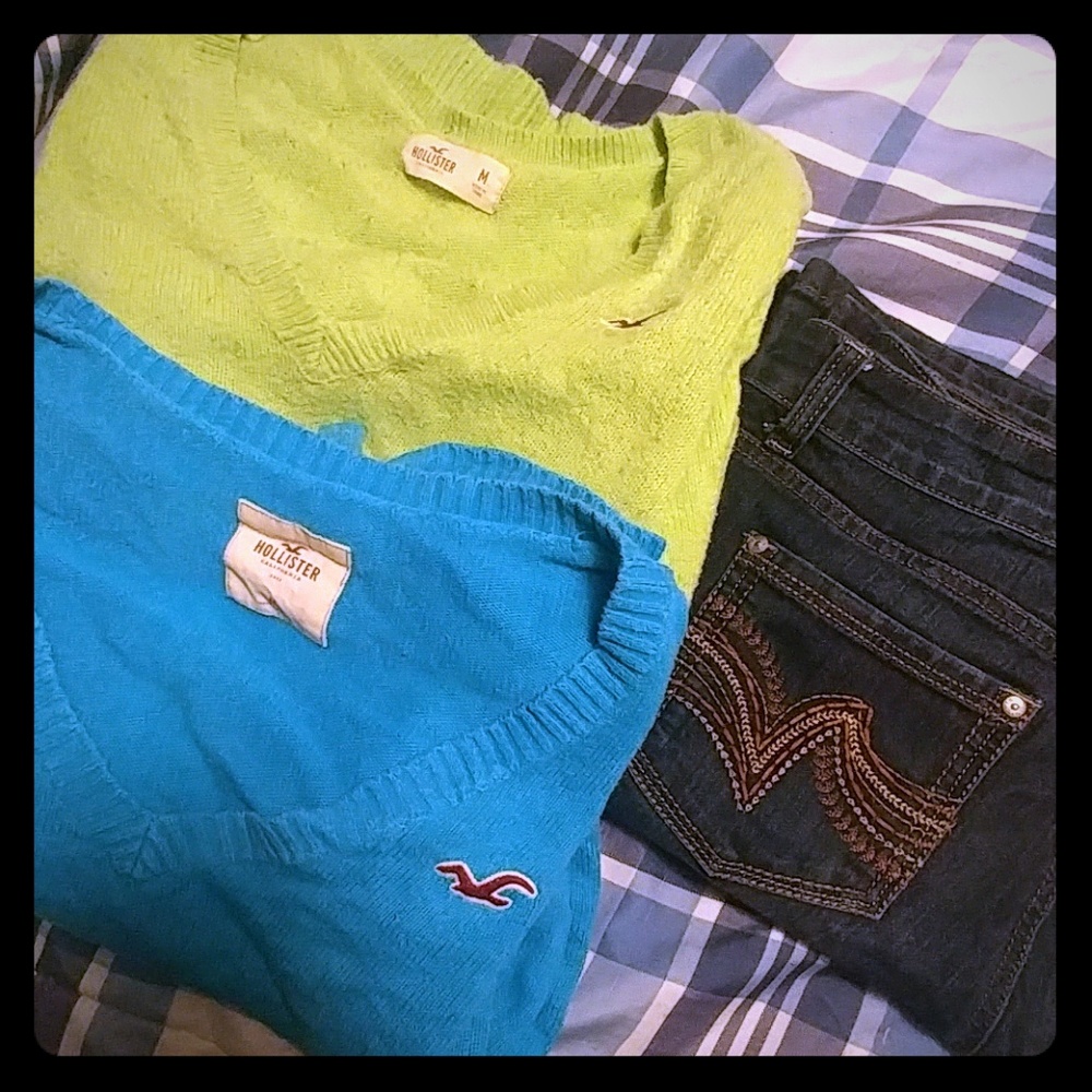 2 Hollister sweaters and 1 pair of I.e.i pants